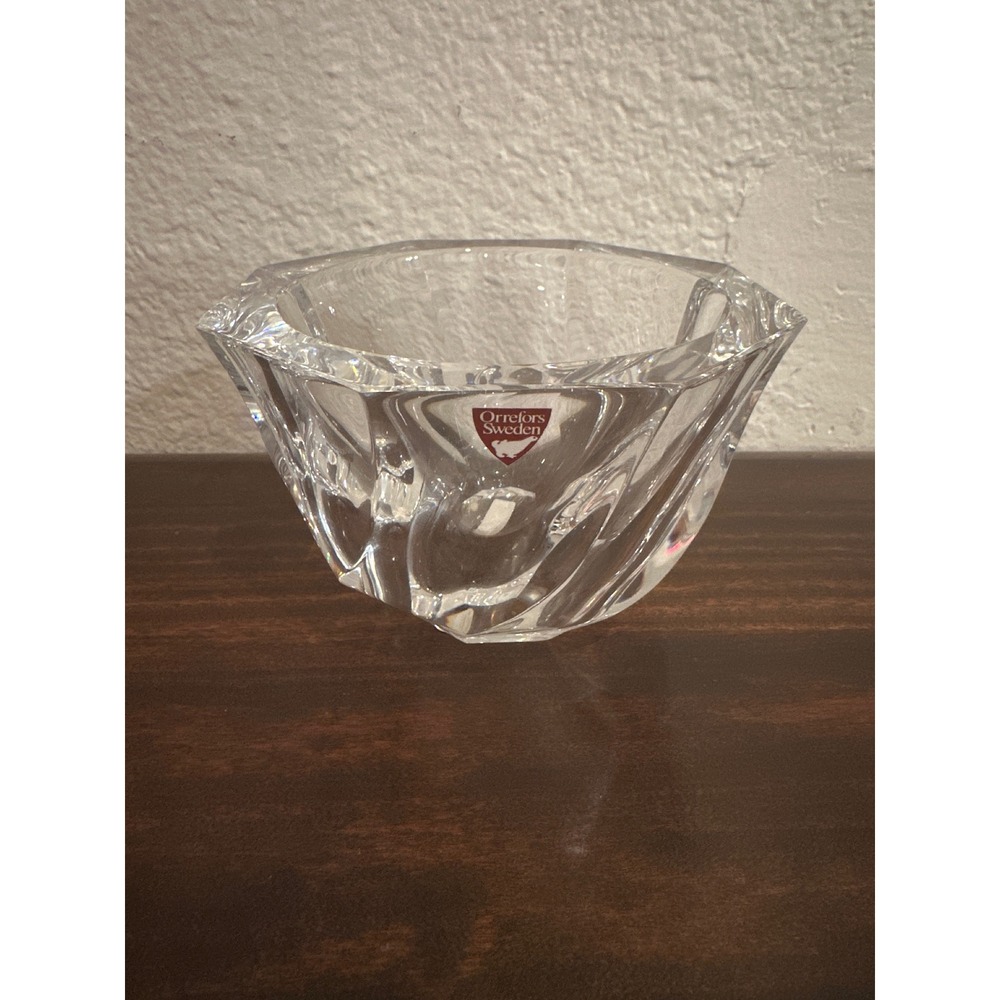 Orrefors Sweden Stella‎ Crystal Bowl Anne Nilsson Signed Octagon Glass Dish